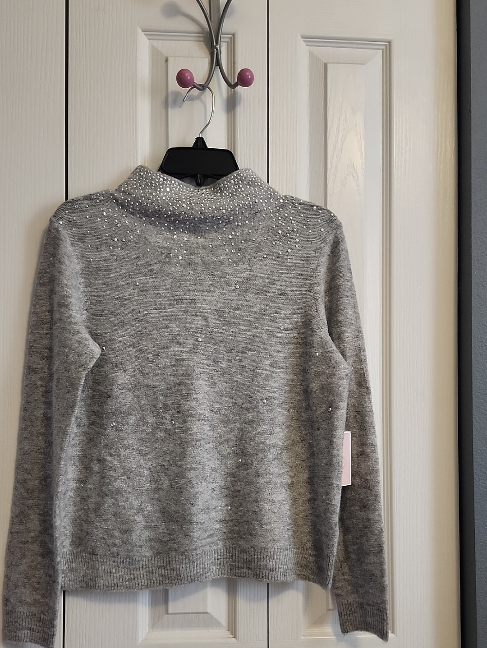 Gray Embellished Mock Neck Women's Sweater